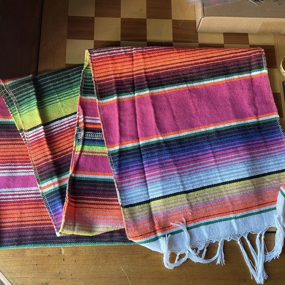 Mexican Sarape Striped Pink Colorful Table Runner Bed Runner 104 inches‎